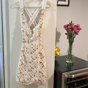 White and beige lace dress